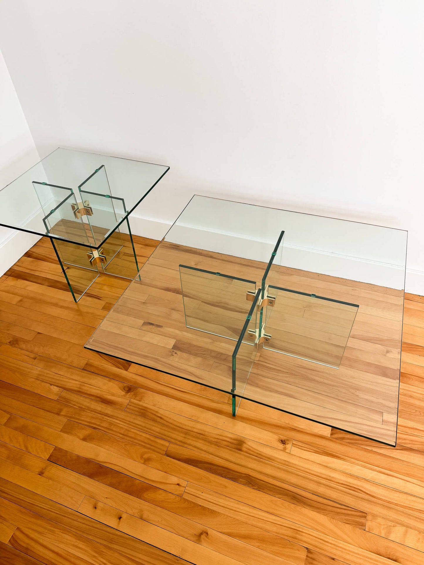 Tables à café vintage en verre et laiton par Leon Rosen, 1980s