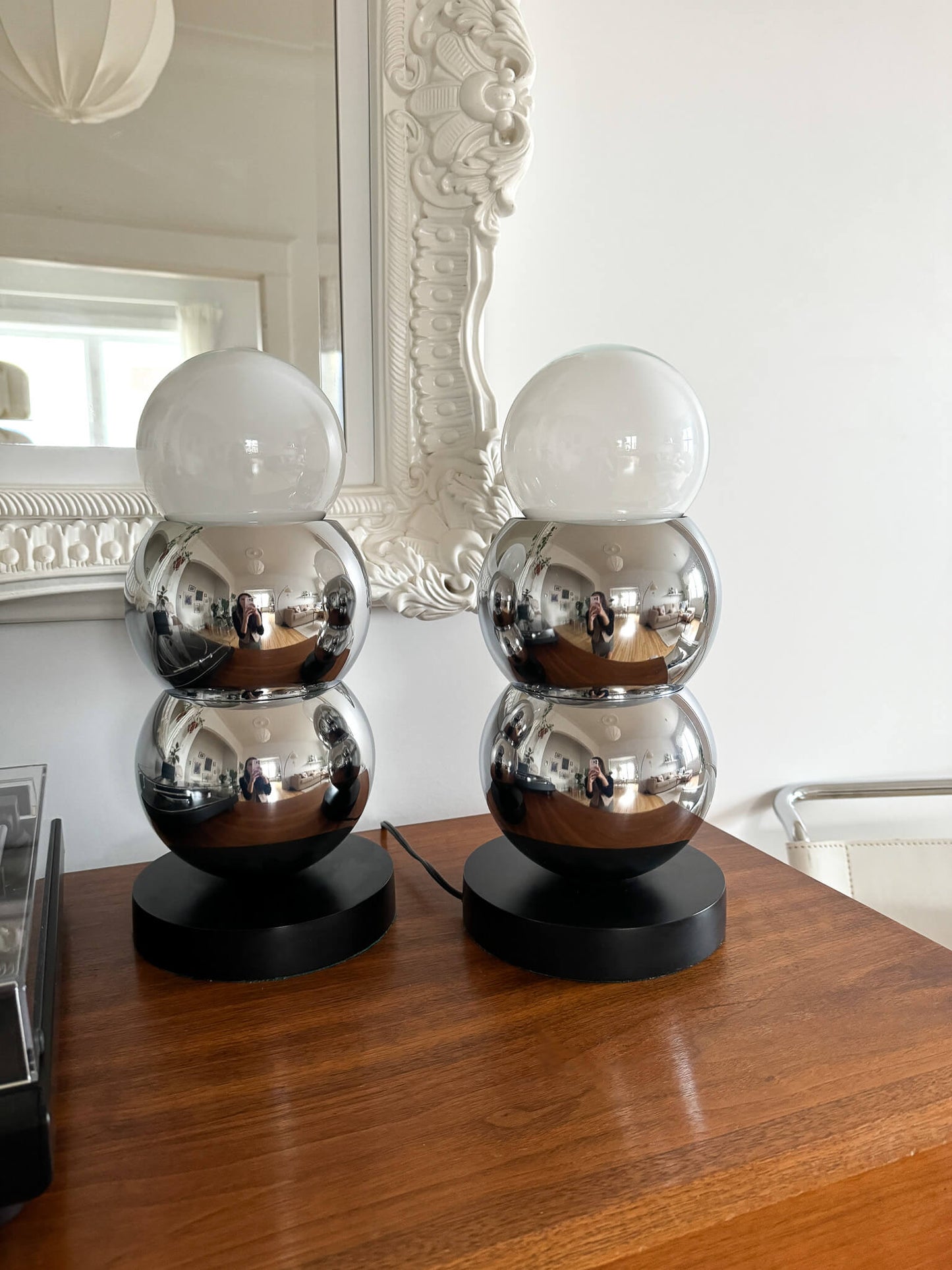 Lampes de table vintage en bulles chromées
