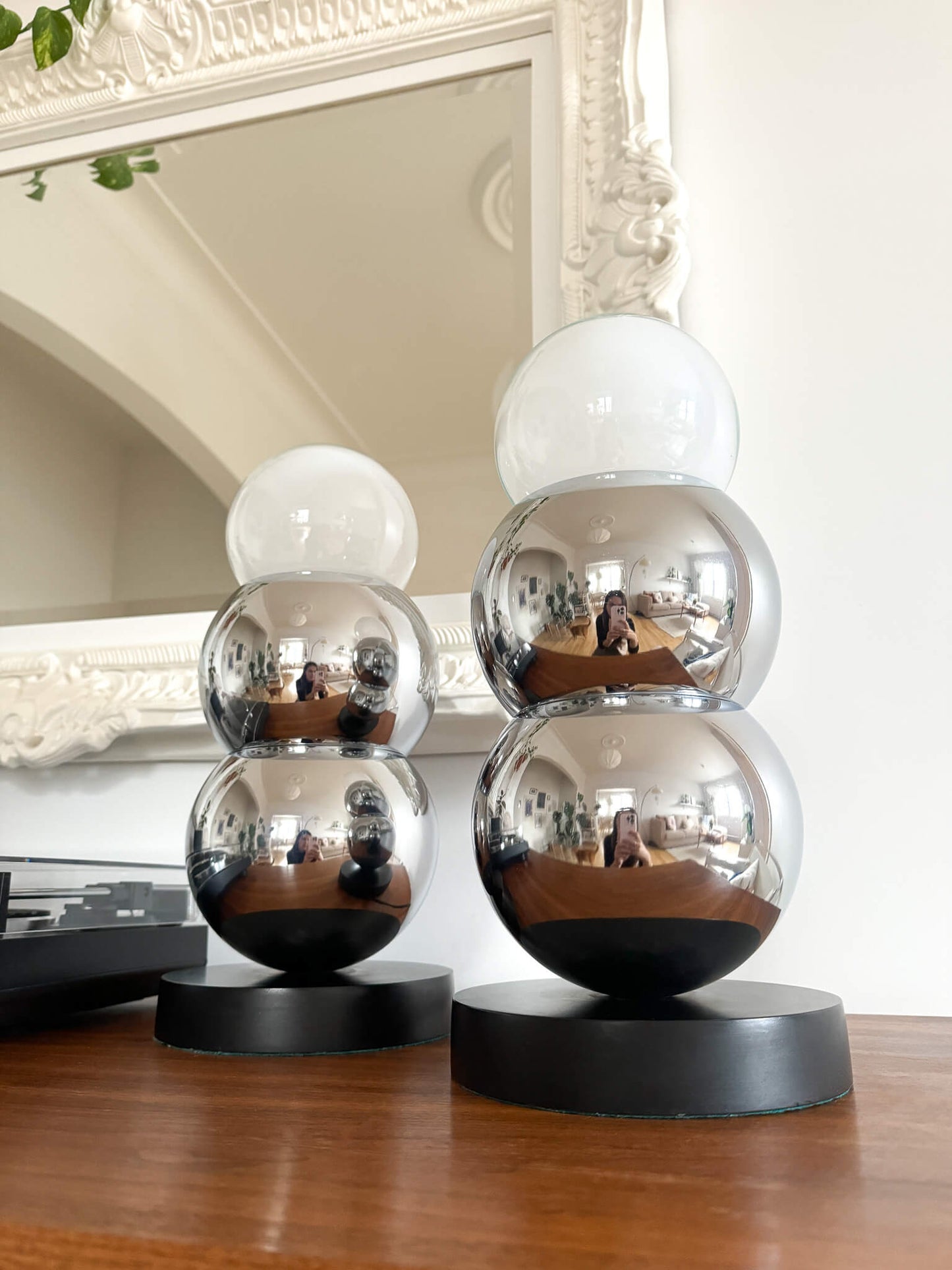 Lampes de table vintage en bulles chromées