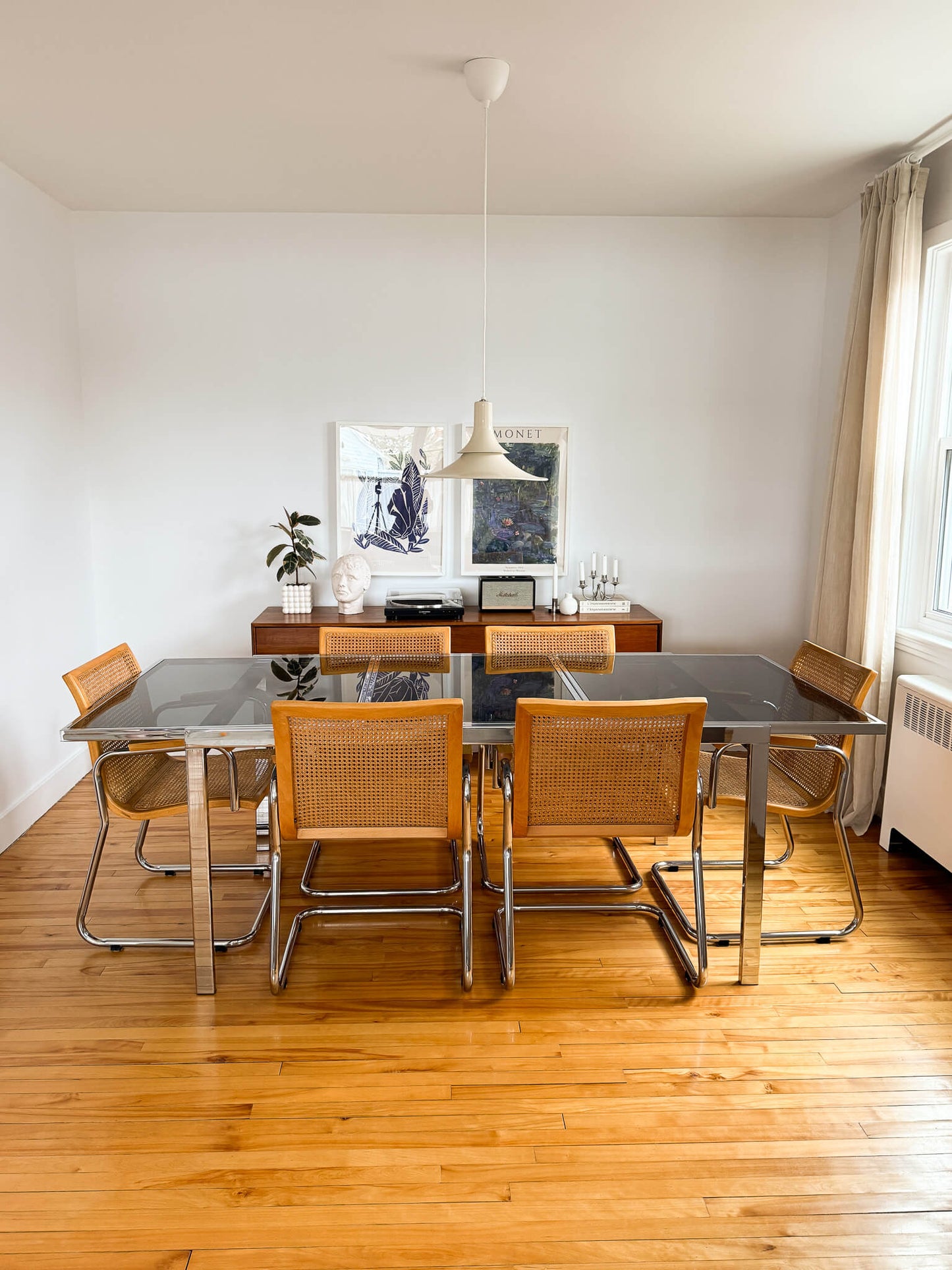 Ensemble de 6 chaises Cesca rares et table Milo Baughman extensible, 70s