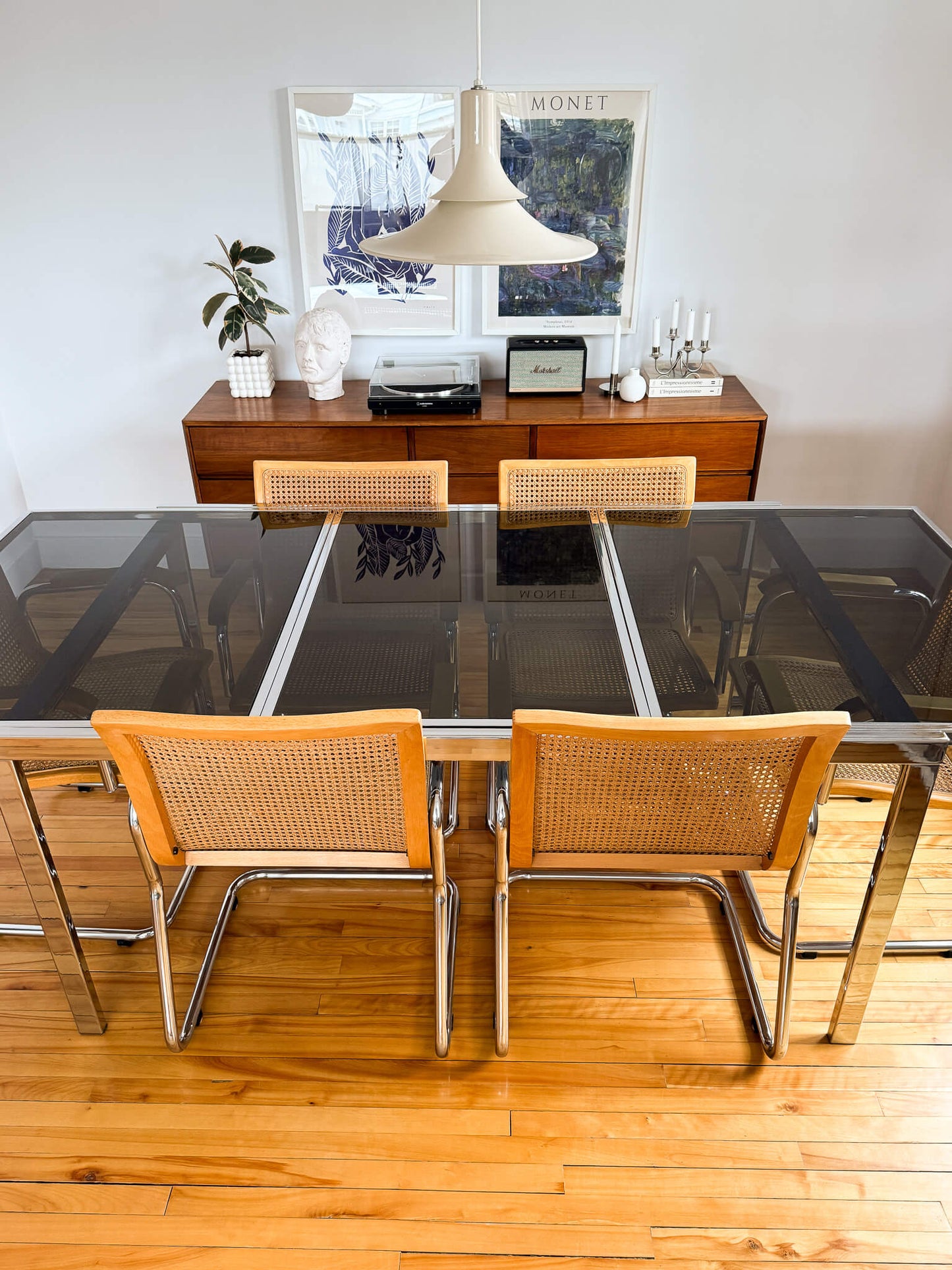 Ensemble de 6 chaises Cesca rares et table Milo Baughman extensible, 70s