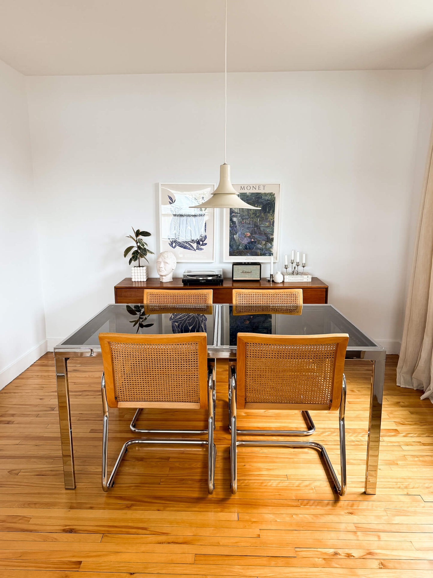 Ensemble de 6 chaises Cesca rares et table Milo Baughman extensible, 70s