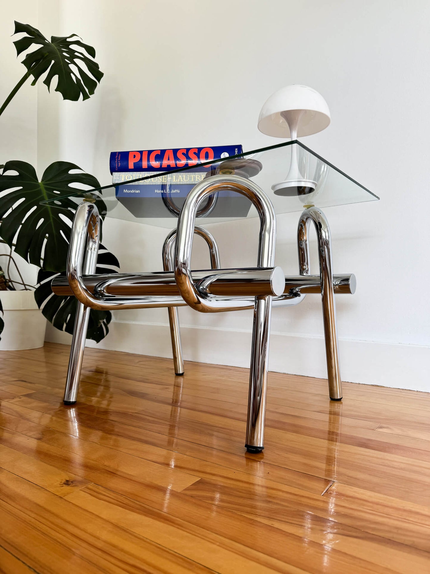 Table à café sculpturale chromée, 70s