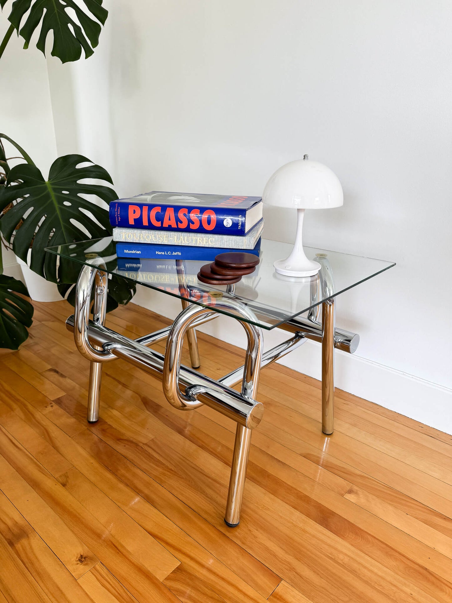 Table à café sculpturale chromée, 70s