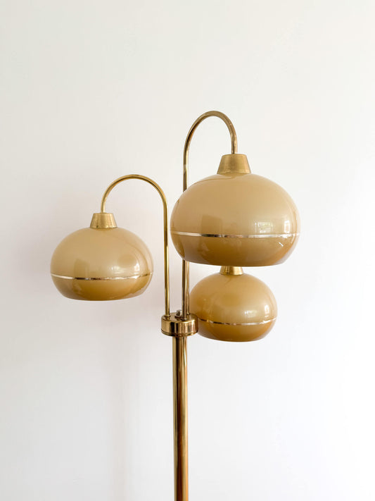 Lampe sur pied vintage Space Age en laiton à 3 abats-jours, 70s
