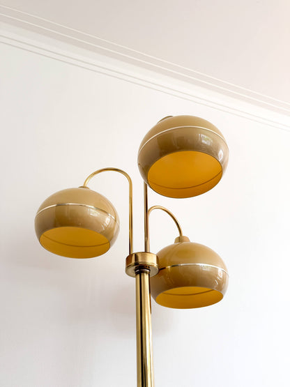 Lampe sur pied vintage Space Age en laiton à 3 abats-jours, 70s