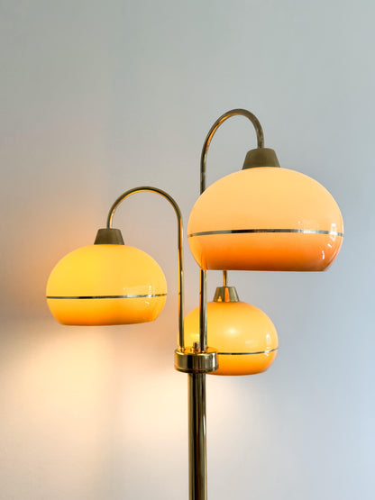 Lampe sur pied vintage Space Age en laiton à 3 abats-jours, 70s
