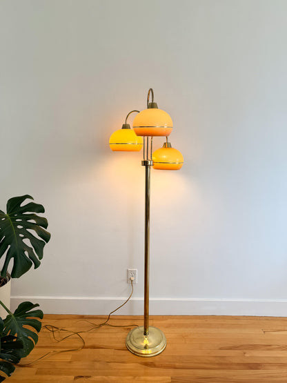 Lampe sur pied vintage Space Age en laiton à 3 abats-jours, 70s