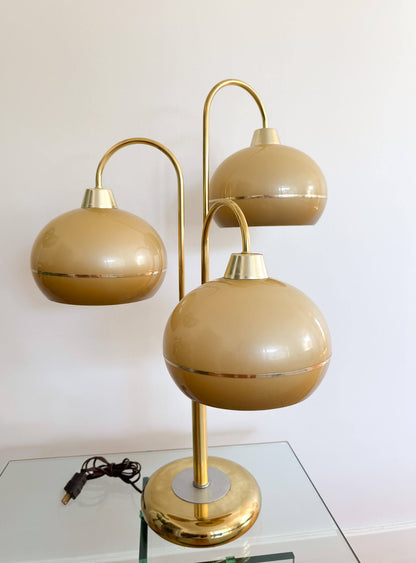 Lampe de table vintage Space Age en laiton à 3 abats-jours, 70s