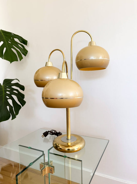 Lampe de table vintage Space Age en laiton à 3 abats-jours, 70s