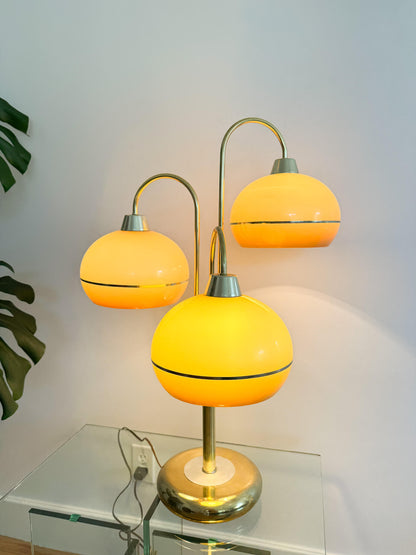 Lampe de table vintage Space Age en laiton à 3 abats-jours, 70s