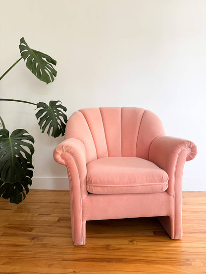 Fauteuil vintage en velours rose, d'après  la Haus Koller armchair