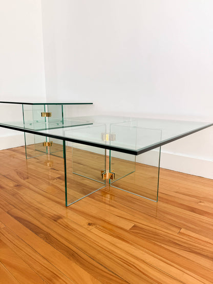 Tables à café vintage en verre et laiton par Leon Rosen, 1980s