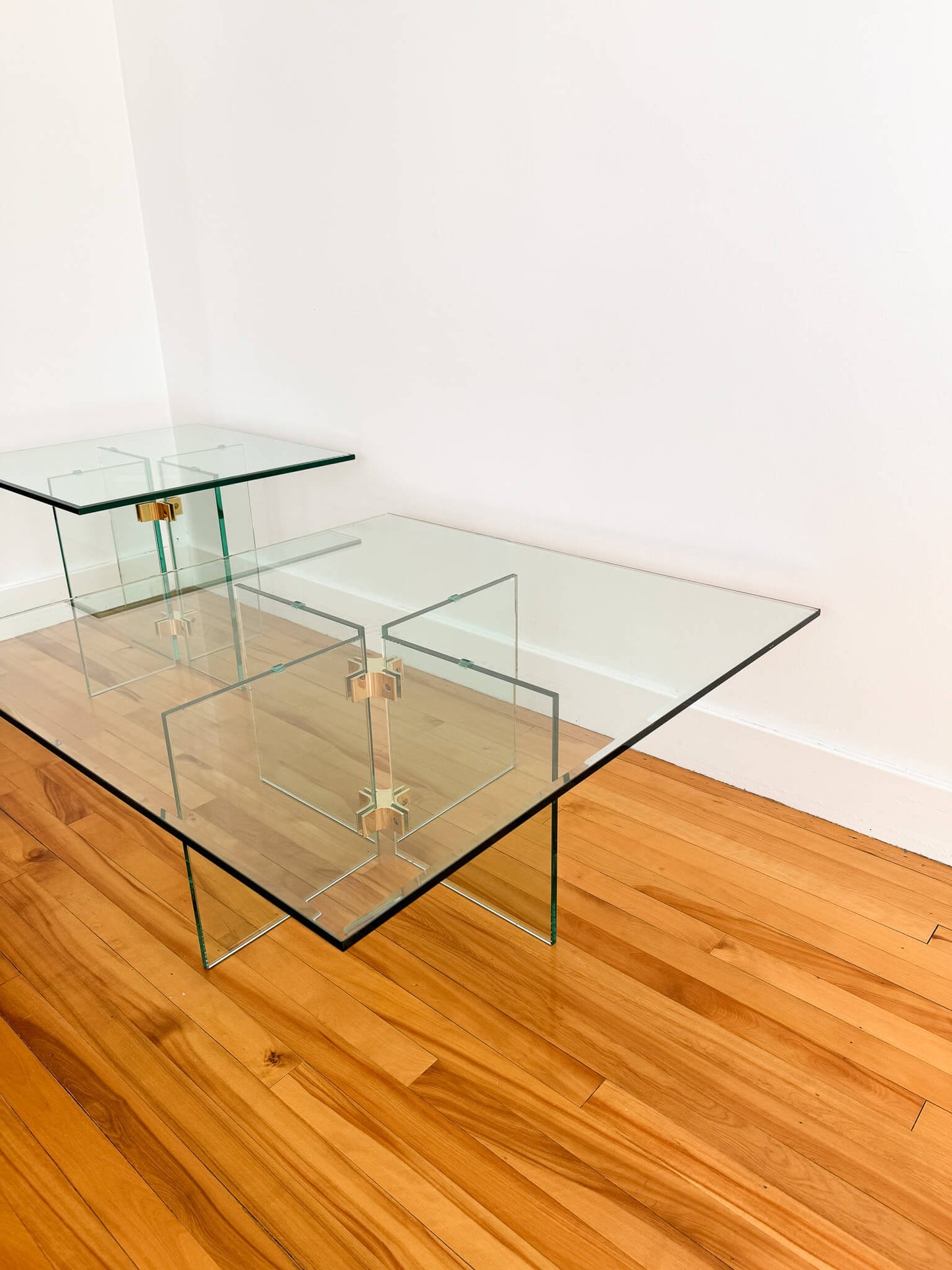 Tables à café vintage en verre et laiton par Leon Rosen, 1980s