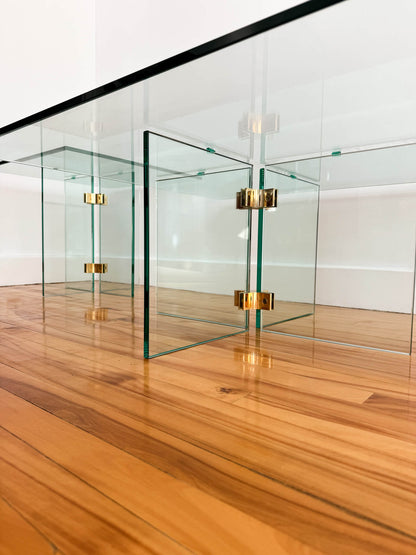 Tables à café vintage en verre et laiton par Leon Rosen, 1980s