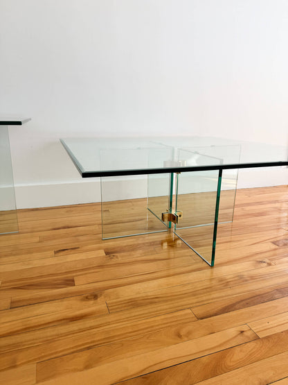 Tables à café vintage en verre et laiton par Leon Rosen, 1980s