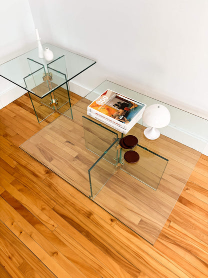 Tables à café vintage en verre et laiton par Leon Rosen, 1980s