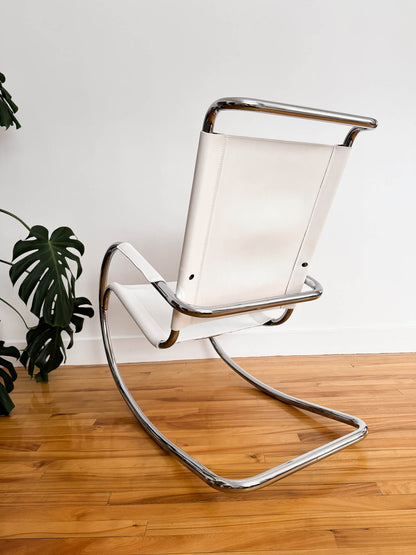 Fauteuil à bascule vintage en cuir et acier par Fasem, Italie, 80s