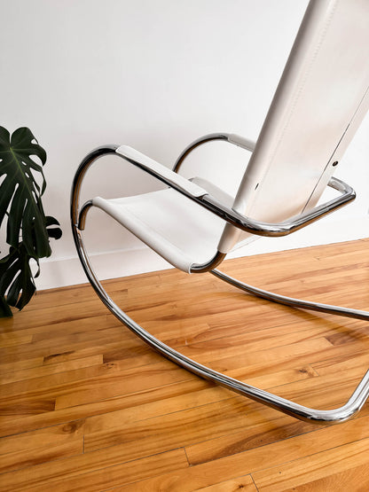 Fauteuil à bascule vintage en cuir et acier par Fasem, Italie, 80s