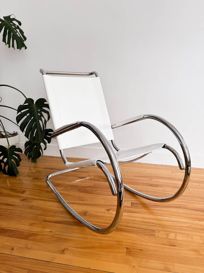 Fauteuil à bascule vintage en cuir et acier par Fasem, Italie, 80s