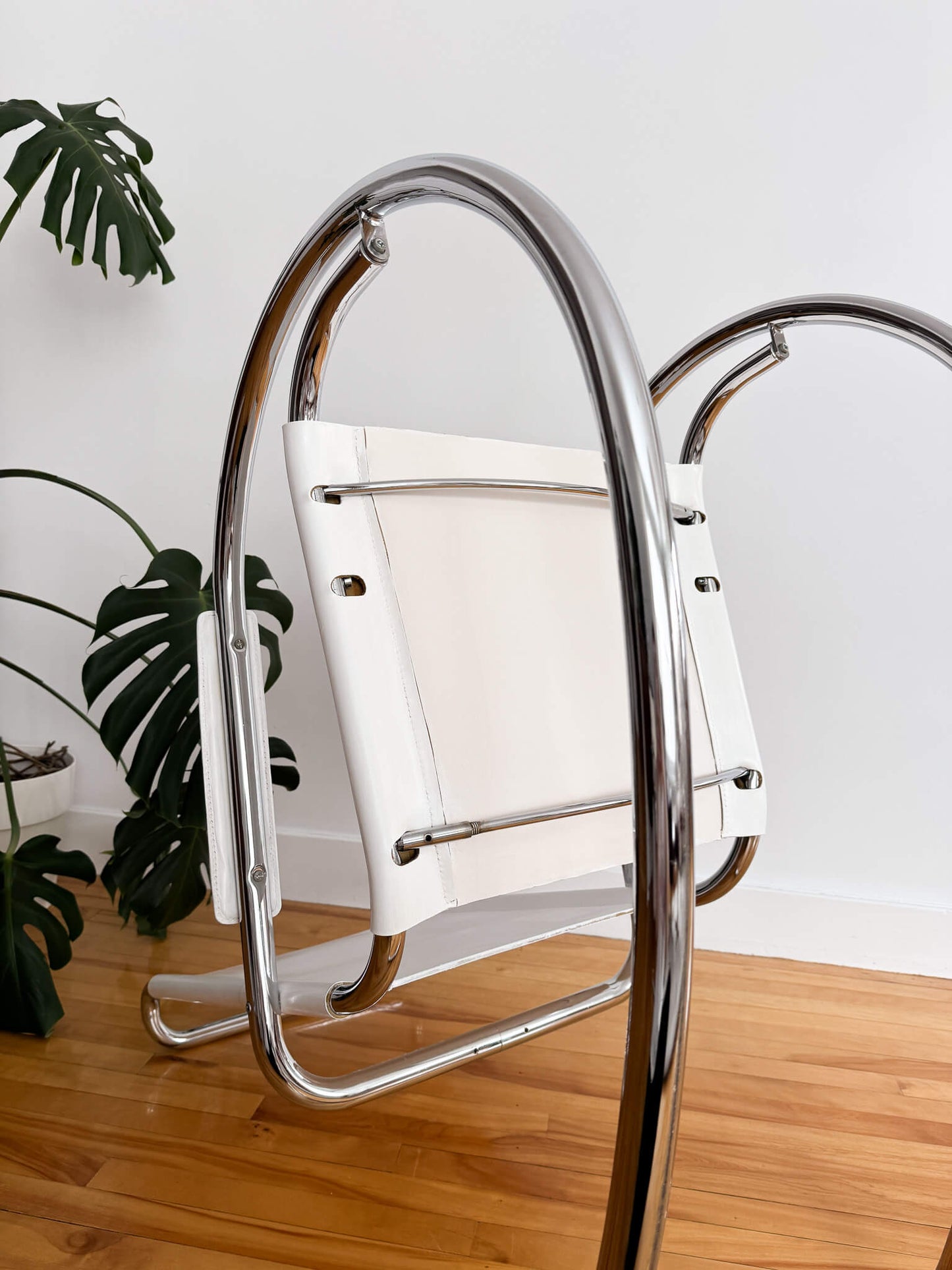 Fauteuil à bascule vintage en cuir et acier par Fasem, Italie, 80s