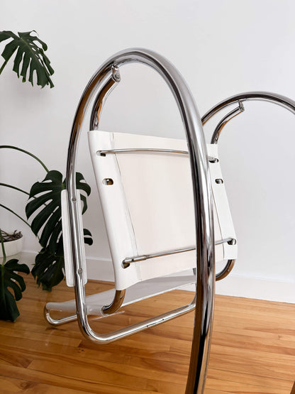 Fauteuil à bascule vintage en cuir et acier par Fasem, Italie, 80s