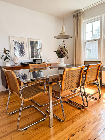 Ensemble de 6 chaises Cesca rares et table Milo Baughman extensible, 70s