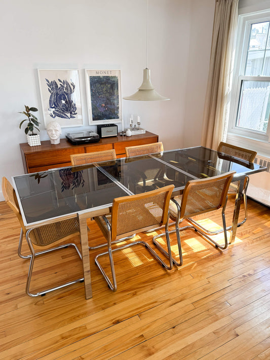 Ensemble de 6 chaises Cesca rares et table Milo Baughman extensible, 70s