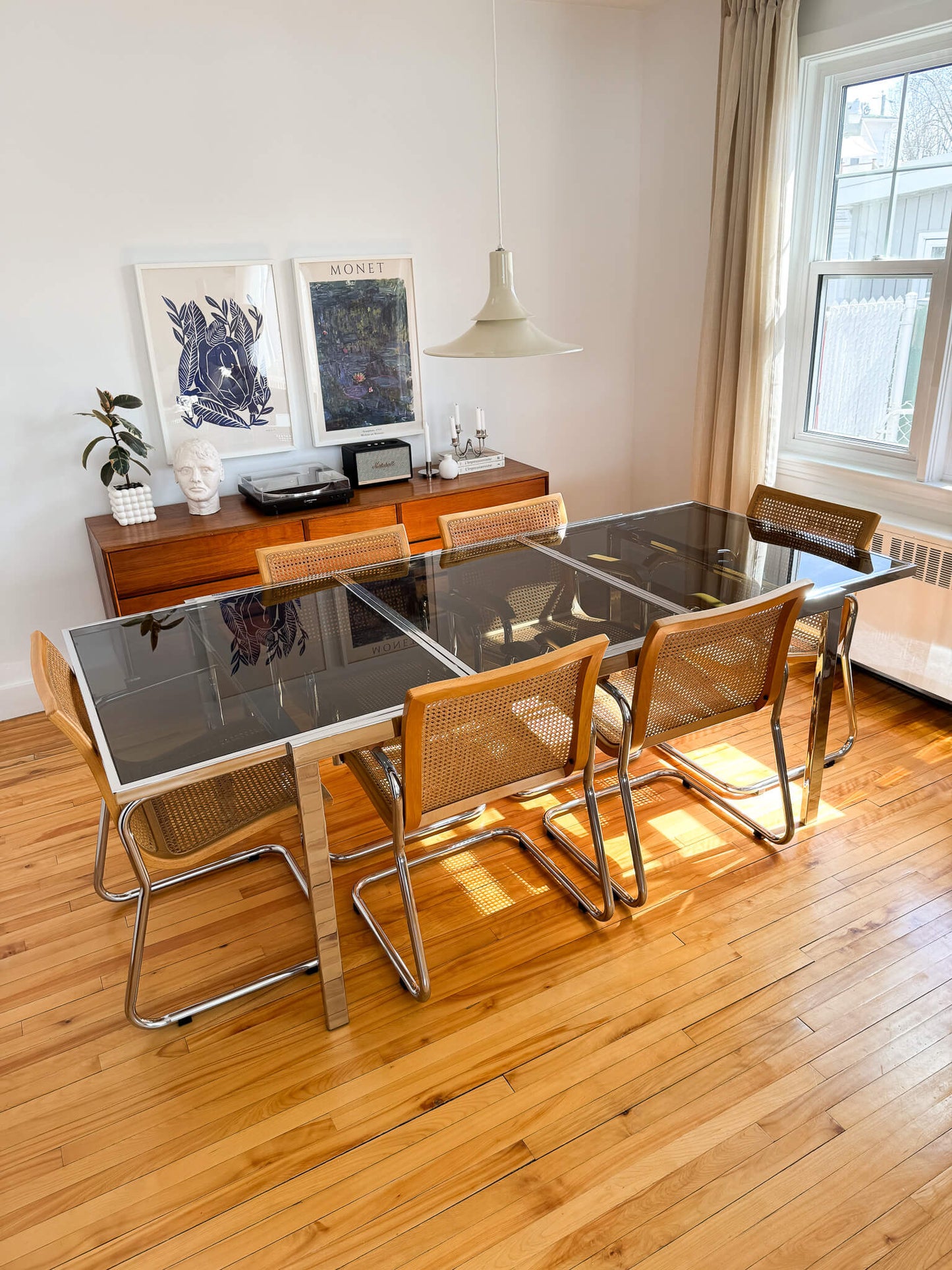 Ensemble de 6 chaises Cesca rares et table Milo Baughman extensible, 70s