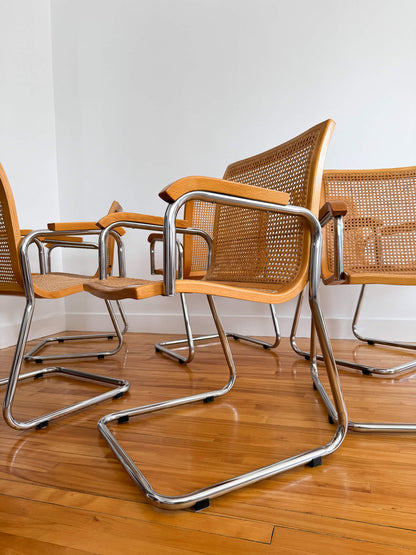 Ensemble de 6 chaises Cesca rares et table Milo Baughman extensible, 70s